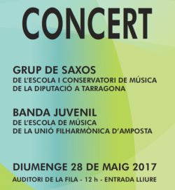 Concert Grup de saxos del Conservatori de la Diputaci a Tarragona i Banda de lEscola de Msica de la Fila