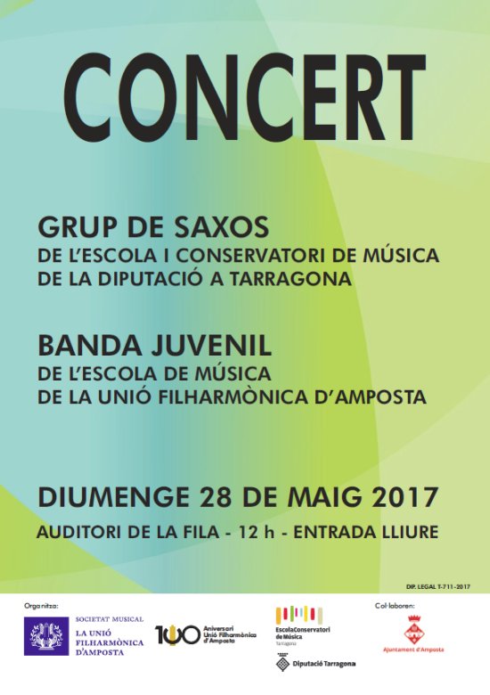 Societat Musical La Uni Filharmnica dAmposta > Arxiu de notcies > Concert Grup de saxos del Conservatori de la Diputaci a Tarragona i Banda de lEscola de Msica de la Fila