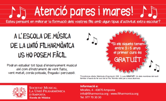 Societat Musical La Uni Filharmnica dAmposta > Arxiu de notcies > <img src="http://www.lafila.cat/img/matricula-oberta-a.jpg">