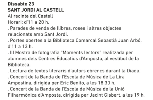 Societat Musical La Uni Filharmnica dAmposta > Arxiu de notcies > SANT JORDI AL CASTELL 2016