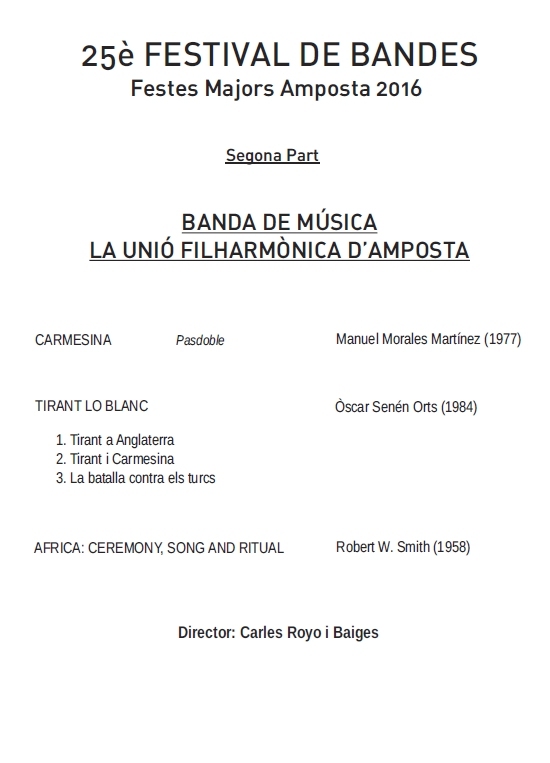 Societat Musical La Uni Filharmnica dAmposta > Arxiu de notcies > 25 FESTIVAL DE BANDES DE MSICA 