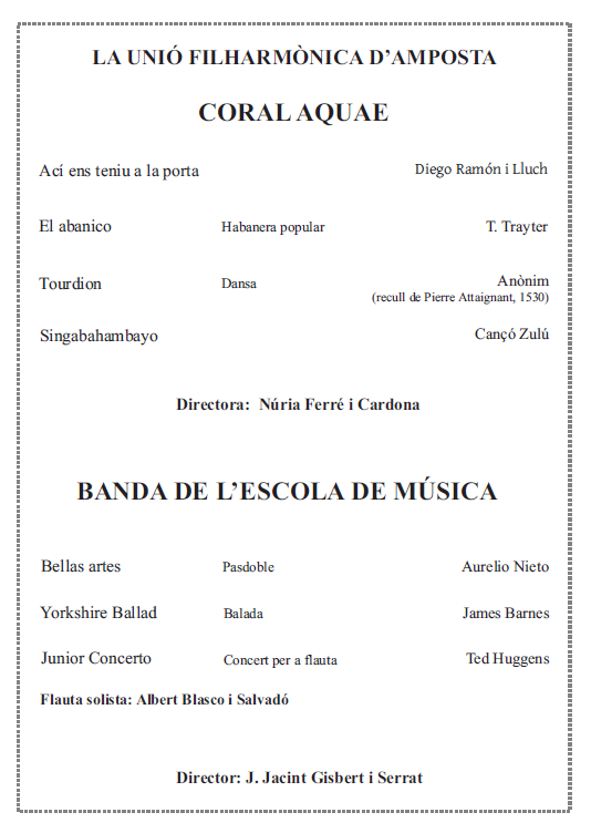 Societat Musical La Unió Filharmònica d´Amposta > Arxiu de notícies > Programa del Concert de Santa Cecília 2015