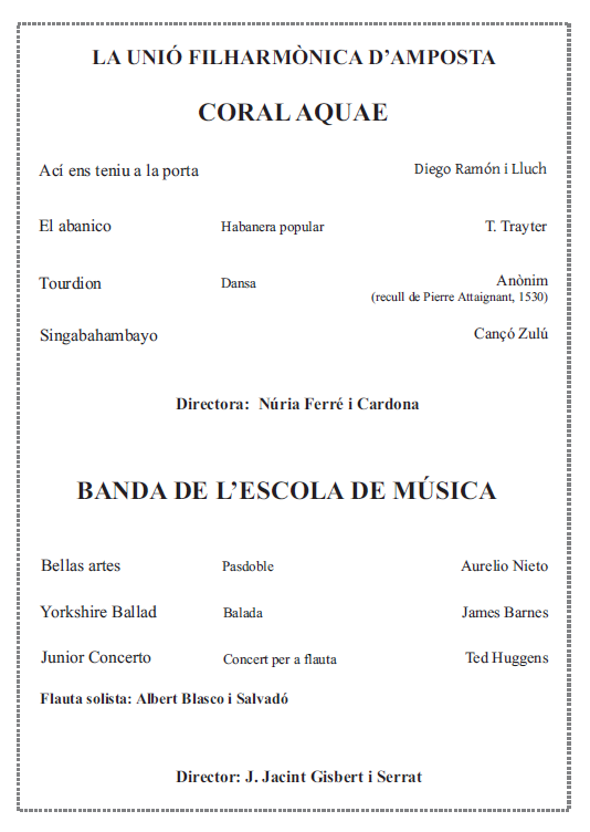 Societat Musical La Uni Filharmnica dAmposta > Arxiu de notcies > Programa del Concert de Santa Ceclia 2015